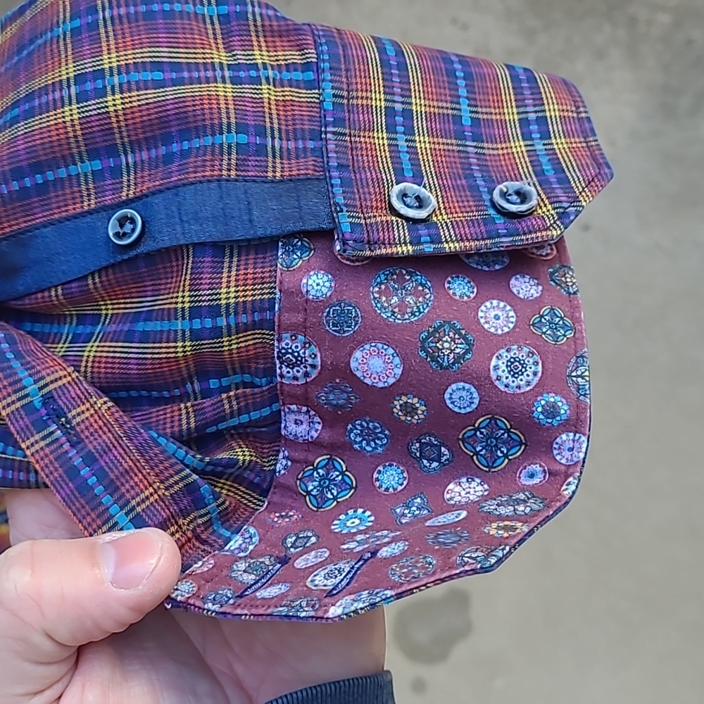 ROBERT GRAHAM Red Gold Blue Plaid Cotton Large Mens Long Sleeve Shirt - Picture 4 of 7